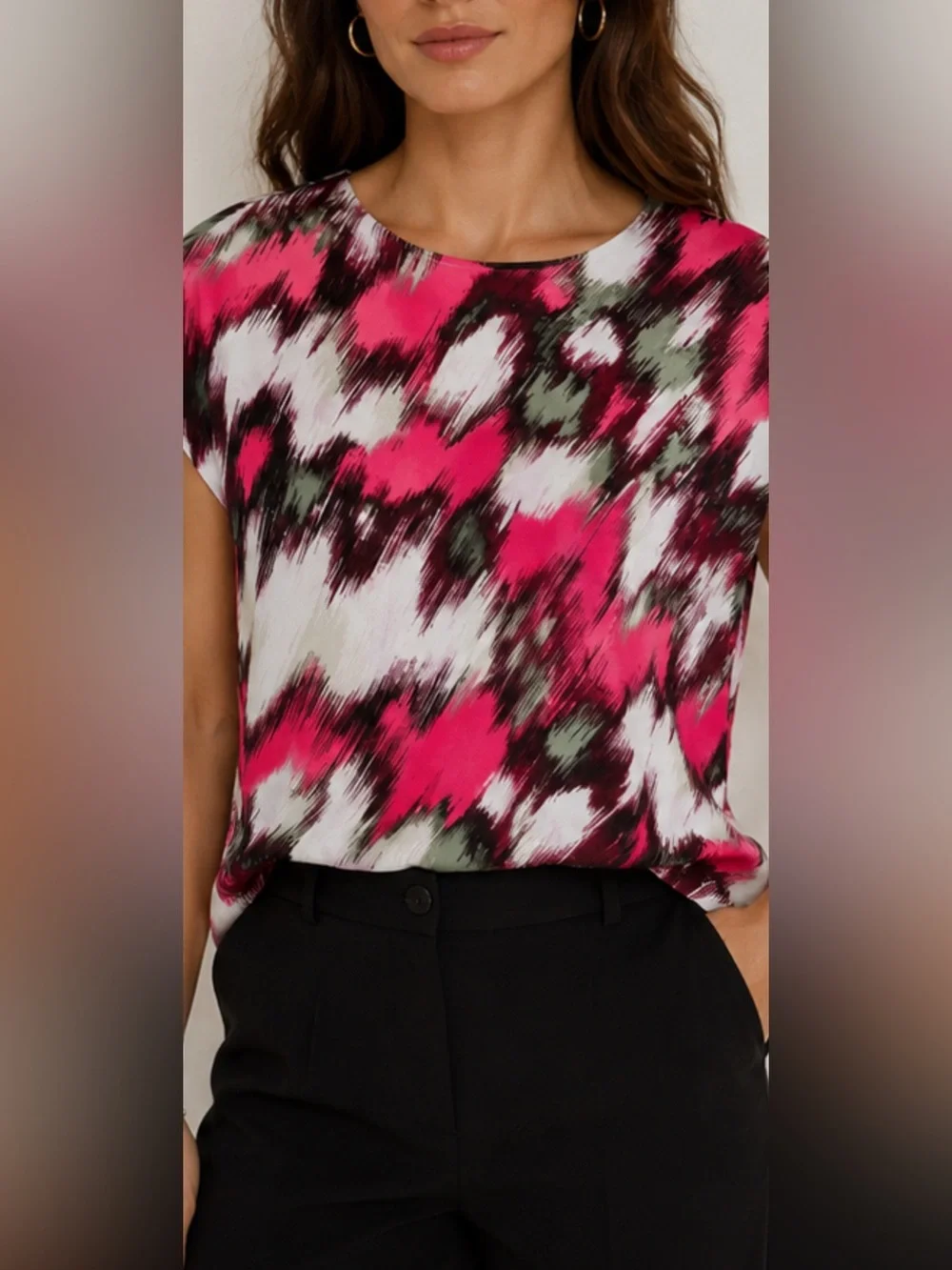 Banana Republic Abstract Print Boxy Cropped Blouse S Keyhole Back